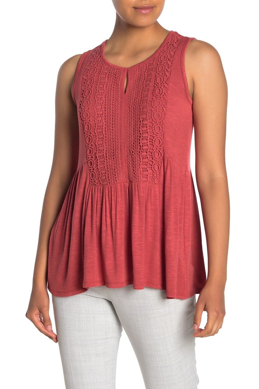 Catherine Malandrino Crochet Flounce Hem Tank Top Cinnamon Small
